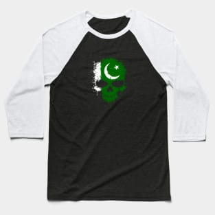 Chaotic Pakistani Flag Splatter Skull Baseball T-Shirt